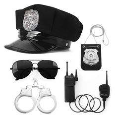 PRICES MAY VARY. 【5 pcs set】 Police cap, walkie-talkie (non-functional), leather badge, high-end sunglasses, Handcuffs(with key) 【 Design】 This police cap with adjustable buckle is suitable for adults and Over 6 years old Children ,Wearable for both men and women combining various elements to create a professional police image. 【Perfect Complement】 Police clothing accessories set includes walkie-talkie (non-functional), completely catering to chest and waist connections,high-definition sunglasse Police Dress, Theater Dress, Police Accessories, Cop Halloween Costume, Theatre Dress, Police Outfit, Police Costume, Police Uniform, Uniform Accessories