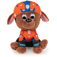 a small stuffed animal with an orange helmet on it's head and eyes, sitting in front of a white background