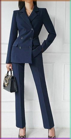 Tips for being confident in front of the camera. Women In Coat Suit, Formal Pant Designs For Women, Smart Suit Women, Suit Blue Woman, Women Coat Outfit Formal, Business Coats Women, Formal 3 Piece Suit Women, 3 Piece Suit For Women Style, 3 Pieces Suit Woman