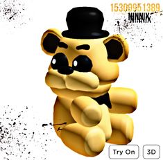 a teddy bear with a top hat and bow tie on it's head sitting down