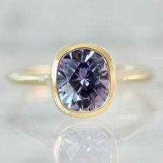 Cushion Cut Tanzanite Ring in Yellow Gold Gin Fizz, Tanzanite Ring, Gemstone Engagement Rings, Unique Engagement Rings, Cushion Cut, Pink Sapphire, Gemstone Colors