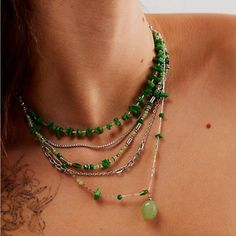 Free People Aurelia Layered Necklace Nwt Free People Necklace, Boho Jewellery Necklaces, Free People Jewelry, Jewellery Necklaces, Boho Jewellery, Hats Accessories, Boho Green, Green Agate, Layered Necklace