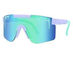 a pair of sunglasses with blue and green mirrored lenses on the top, one is white