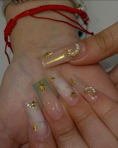 Coffin Holiday Nails, Sun And Moon Nails, Gold Gel Nails, Sun Nails, Acrylic Nail Designs Coffin, Nails Toes, Simple Gel Nails