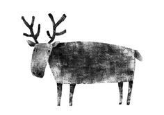 a black and white drawing of a moose with antlers on it's head