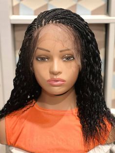 Elegantwigs 16 Black Braided Water Wave Water Made on a Full Lace ready to Ship just as Pictured - Etsy Braids For Older Black Women, Braiding Extensions, Senegalese Twist Braids, Shaved Side Hairstyles, Faux Locs Hairstyles, Braided Cornrow Hairstyles, Box Braid Wig, Hair Braid Videos, Wave Wig