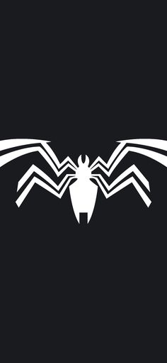 a black and white spiderman logo on a dark background