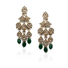 White Earrings With Green Hangings Riana by Shikha Jindal - Fabilicious Fashion Traditional Indian Jewellery, Cloth Store, Indian Wedding Wear, Semi Precious Jewelry, White Earrings, Precious Jewelry, Wedding Wear, Indian Jewelry, Semi Precious