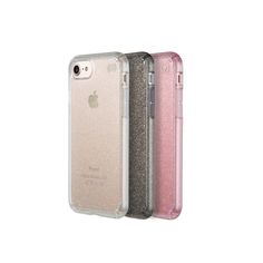 three iphone cases are shown side by side, one is pink and the other is silver