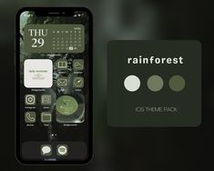 an iphone with the rain forest theme on it