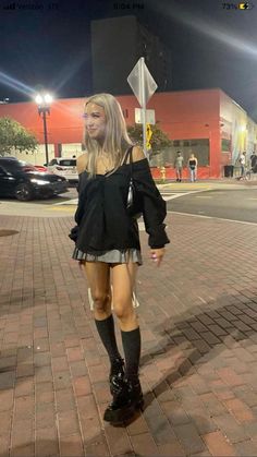 Skirt Outfits Thigh Highs, Black Boot Going Out Outfit, Outfits To Make You Look Curvy, Sheer Black Blouse Outfit, Ddd Cup Outfits, Concert Outfit Daniel Caesar, Big Chunky Black Boots Outfit, Going Out Fits Casual, Knee High Sheer Socks Outfit