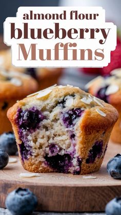 blueberry muffins on a cutting board with the title above it