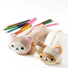 picture of Rilakkuma Motto Nonbiri Neko Plushie Pencil Case 1 Plush Pencil Case, Kawaii Rectangular Pencil Case For Gift, Cheap Harajuku Style Pencil Case For Gifts, Rilakkuma Pencil Case, Portable Kawaii Pencil-shaped Bag, Pencil Cases For Girls, Unicorn Planner