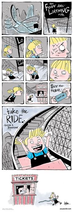 a comic strip with an image of a woman riding in a car