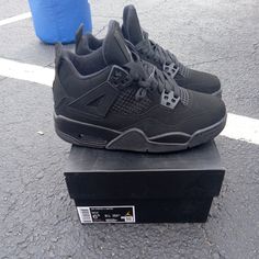 Air Jordan 4 Retro, 'Black Cat' Black/Black-Light Graphite (Cu1110 - 010) Size - 6.5y/6.5m/8w (New In Box) Black Cat Jordan 4 Shoes, Jordan Tennis Shoes, Original Air Jordans, Jordan 4 Black, Jordan Retro 11, Womens Air Jordans, Nike Air Jordans, Cute Nike Shoes