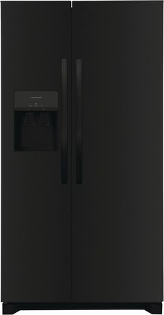 a black refrigerator freezer sitting next to each other