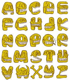 a set of yellow skulls with different facial expressions and numbers in the form of faces