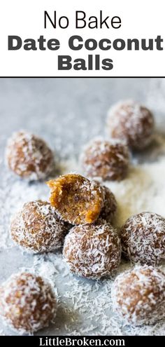 no bake date coconut balls with powdered sugar and orange peels on top