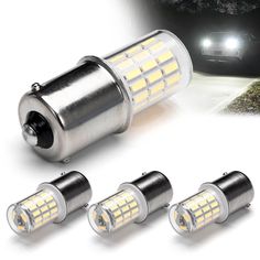 four white leds are shown in front of a car and the image shows it's headlights