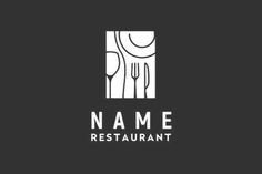 a restaurant logo with fork and spoons in the center, on a black background