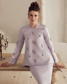 in lilac Elegant Fashion Outfits, Modern Wear, Muslim Fashion Dress, Mint Blue, Embroidery Fashion, Aesthetic Vintage, Muslim Fashion