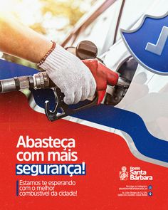 a person pumping gas into a car at a gas station with the caption'abasteca com mais segurranca '