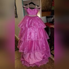 One More Couture Pageant Dress Sz 8 But Fits Like A Sz 10/12. Exc Condition. I Posted 3 Pics With Measurements. Check Last Pic For Info If Need Different Size, Color Or Style Pink Pageant Dress, Girls Couture, Girls Pageant Dresses, Pageant Dress, Pink Rhinestones, Couture Dresses, Dress Pink, Dress First, Kids' Dresses