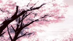 a tree with pink flowers in the foreground