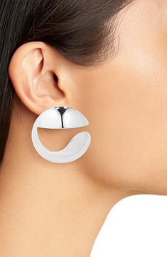 Coperni translates its 'C' logo into sculptural frontal hoops plated in polished silvertone. Post back Silvertone plate Made in Italy Modern Plated Hoop Earrings, Contemporary Metal Earrings With Polished Finish, Modern Metal Open Circle Hoop Earrings, Modern Metal Jewelry With Shiny Finish, Modern White Earrings With Plating, Modern White Plated Earrings, Modern Small Hoop Jewelry With Plating, Modern Plated Small Hoop Jewelry, Silver Single Open Circle Earring