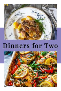 the cover of dinner for two with lemons and vegetables