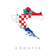 croatia map with flag colors and the country's capital in red, white, and blue