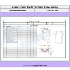 the measurement guide for short sleeve raglan sewing pattern is shown in this page, which shows