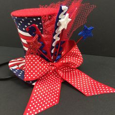 Diamonds And Denim Party, Independence Day Fireworks, Denim Party, Mini Top Hat, Top Hats, Mini Top, Fabric Flags, Uncle Sam, Red Felt