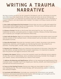 Writing a trauma narrative can be a powerful therapeutic tool. This worksheet highlights step-by-step directions for writing a trauma narrative. Narrative Exposure Therapy, Narrative Therapy Worksheets, Narrative Therapy Activities, Narrative Therapy, Counseling Techniques, Healthy Coping Skills, Counseling Tools, Cognitive Therapy, Head Games