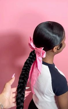 - 𝗳𝗼𝗹𝗹𝗼𝘄 𝟰 𝗺𝗼𝗿𝗲 ➚➚➚ Braided Ponytail With Bow, High Ponytail With Bow, Back To School Hairstyles Black Teens, Bow Hairstyle Black Women, Braided Hairstyles For Black Women Cornrows, Sleek Ponytail Hairstyles, Black Ponytail Hairstyles, Quick Weave Hairstyles