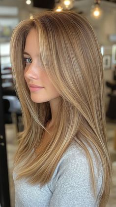 Blond Hair Strands, Layered Haircuts For Blonde Hair, Long Layers Honey Blonde, Face Frame Highlights Straight Hair, Fall Blonde Hair Inspiration, Dark Blonde With Caramel Lowlights, Highlights For Honey Blonde Hair, Honey Blonde Hair Babylights, Blonde Ombre Hair Color For Brunettes