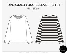 Oversized Shirt Sketch, Long Sleeve Shirt Drawing, Cricket Designs For Shirts, Long Sleeve Drawing, Shirt Design Drawing, T Shirt Flat Sketch, Shirt Technical Drawing, Fashion Flat Sketch, T Shirt Sketch