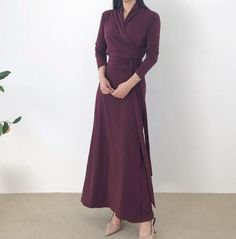 ▶ Colors ◀ Pink Dark red Brown Black ▶ Size ◀ One size(Free) ▶ Fabric ◀ Polyester / Span ▶Size Spec◀ Total Length : 129cm Chest : 46cm (Around 92cm as circular) Waist : 38cm (Adjustable - Around 92cm as circular) Shoulder : 38cm  Sleeve length : 50cm -------------------------------------------- ▶ SHIPPING Information ◀ Delivery usually takes 10~15 business days. (Korea Post EMS) Even it is express shipping, recently it is not easy to get air space flexibly. Please, kindly wait a bit and be patie Formal Maxi Length Wrap Dress For Fall, Formal Long Sleeve Faux Wrap Dress, Fall Evening Wrap Maxi Dress, Fitted Red Wrap Dress With Tie Waist, Red Fitted Wrap Dress With Tie Waist, Fall Evening Wrap Dress, Maxi Length Wrap Dress For Work, Elegant Red Wrap Dress With Surplice Neckline, Fall Party Wrap Dress