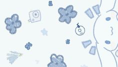 the blue and white wallpaper is decorated with teddy bears, stars, and other items