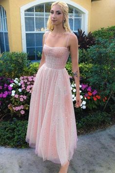 Spaghetti Straps Sequins Pink Tea Length Prom Dresses, Shiny Sequins P – Shiny Party Prom Dresses Shiny, Pink Homecoming Dresses, Homecoming Dresses Pink, Tea Length Prom Dress, Sequin Short Dress, Pink Homecoming, Pink Party Dresses, Pink Homecoming Dress, Pink Tea