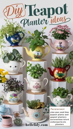 the cover of diy teapot planter ideas