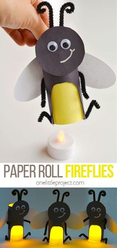 the paper roll fireflies are made to look like bees