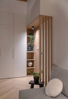 a living room filled with furniture and a potted plant