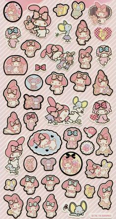 hello kitty stickers on a pink background