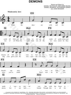 sheet music with the words demonss on it