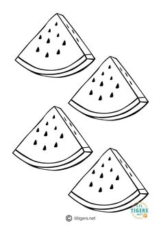 three slices of watermelon are shown in black and white