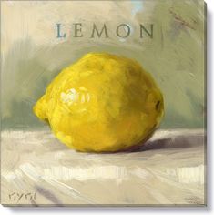 a painting of a lemon on a table