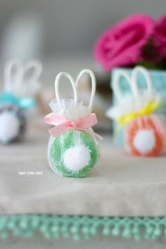 three small candy bags sitting on top of a table