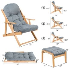 an image of a chair and ottoman with measurements