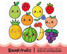 kawai fruits digital clipart